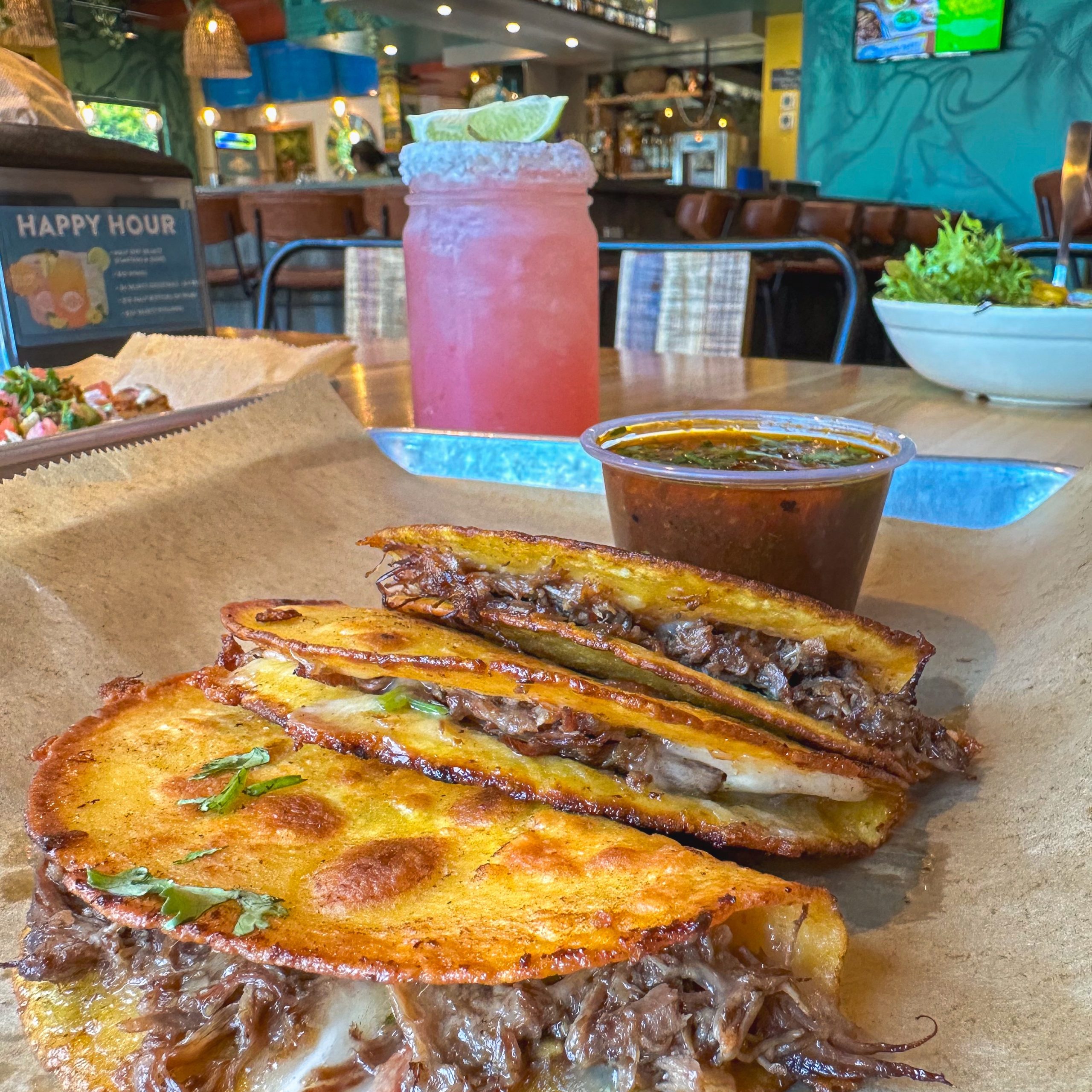 Cheesy. Crispy. Dip-worthy. 😮‍💨🔥
Our Quesa Birria comes loaded with slow-roasted short rib, melty jack cheese, cilantro, and a rich consommé made for dipping.
And yes… you get three.
Because stopping at one would be disrespectful 😏🌮
Go ahead, order the extra napkins.

#AVOTaco #QuesaBirria #TacoObsessed #QueensEats #BirriaTime